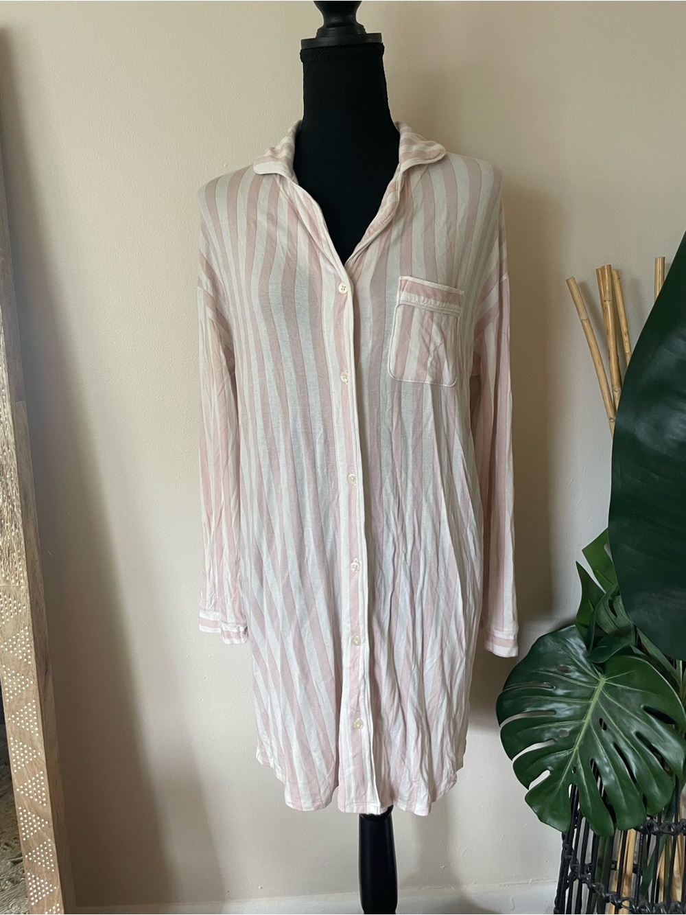 Stars Above Pink and White Striped Button-Front Sleep Shirt/Robe